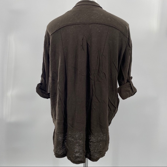 Free People NWT We the Free Penelope Buttondown Raw Trim Pockets Green Brown New - Picture 4 of 8